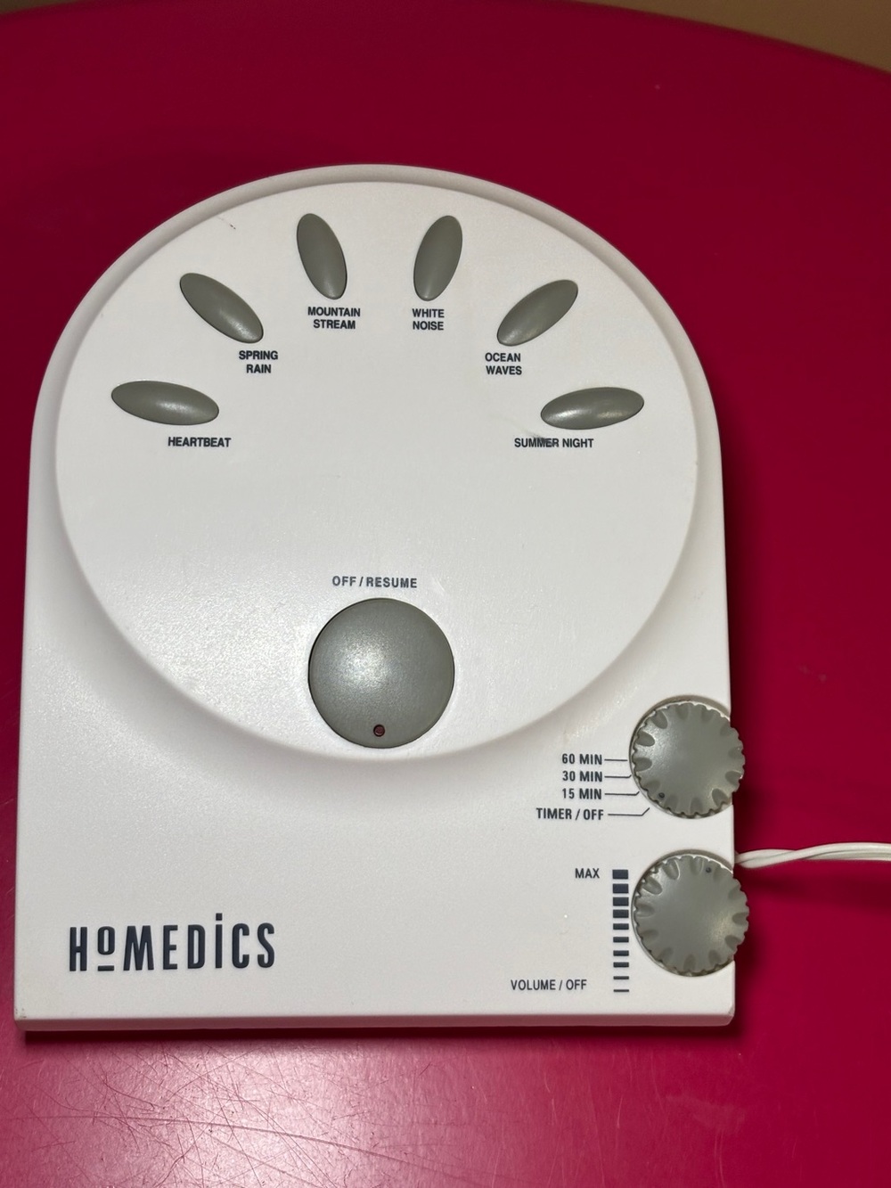 Homedics White Sound Machine with Gray Controls